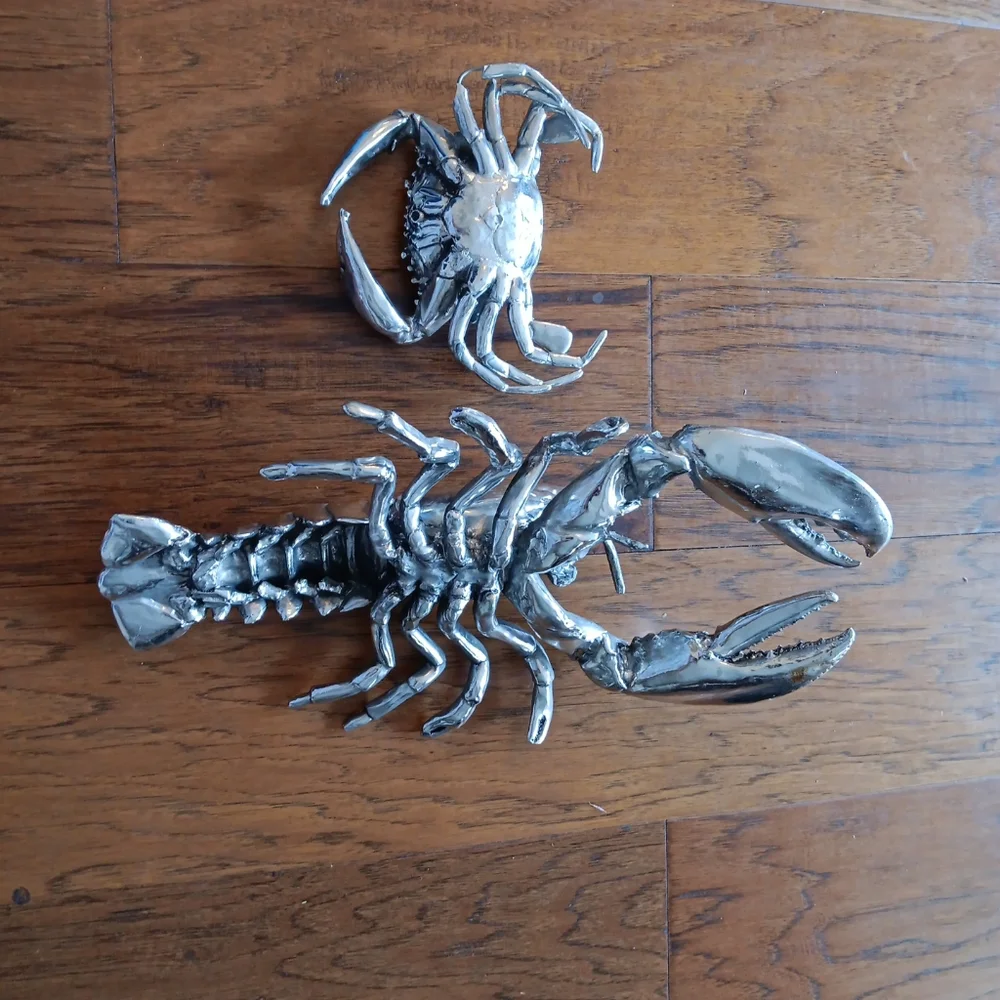 GORGEOUS Pair of Z Gallerie Metal Lobster & Crab Sculptures.